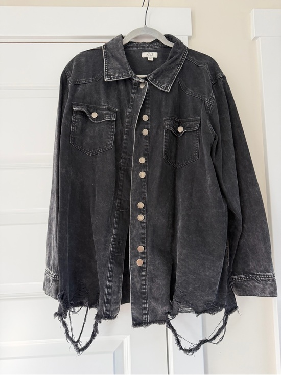 easel Jackets & Blazers - easel Washed Black Distressed Oversized Denim Jacket